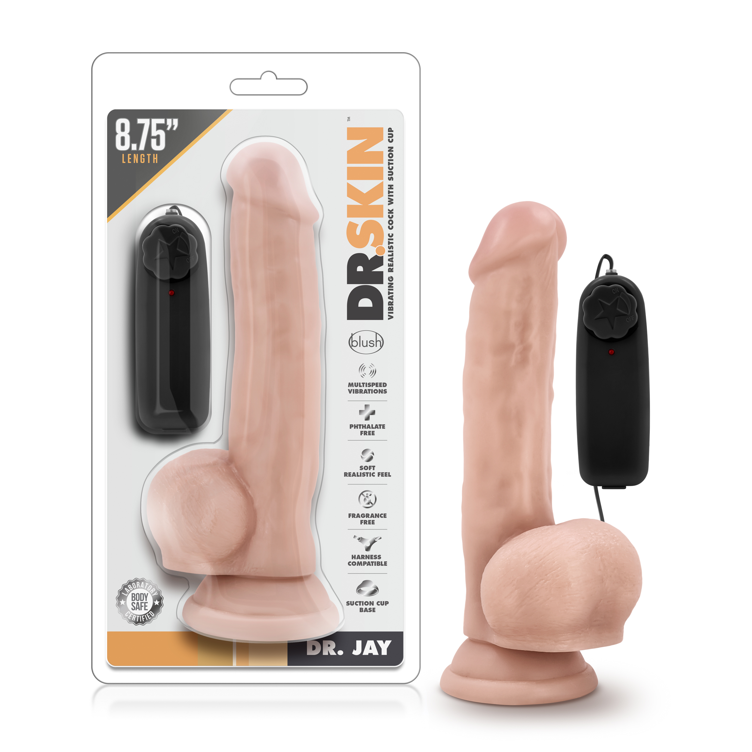 Dr Skin Dr Jay 8.75in Vibrating Cock with Suction Cup Vanilla