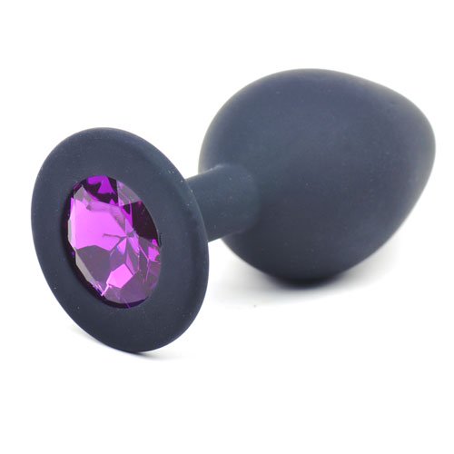 Black Silicone Anal Plug Medium w Purple Diamond