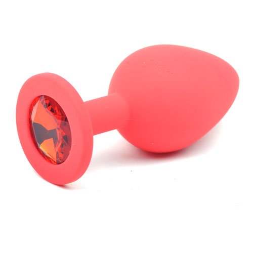 Red Silicone Anal Plug Medium w Red Diamond