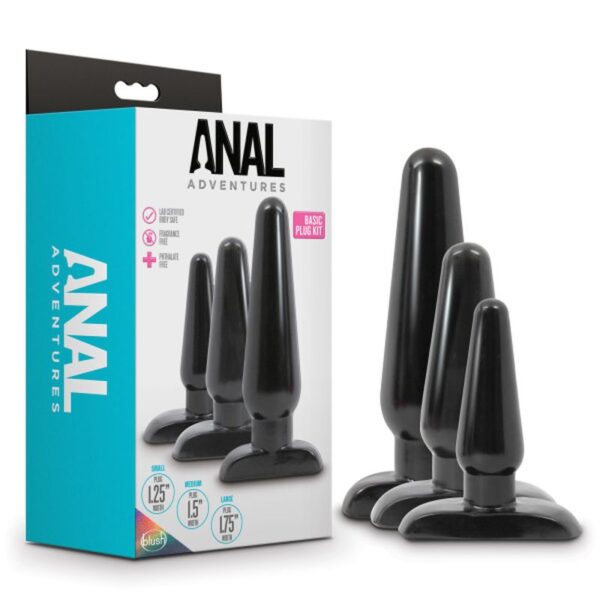 Anal Adventures 3 Pc Basic Plug Kit Black