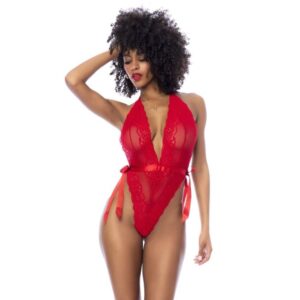 Red Lace Bodysuit with Side Ties